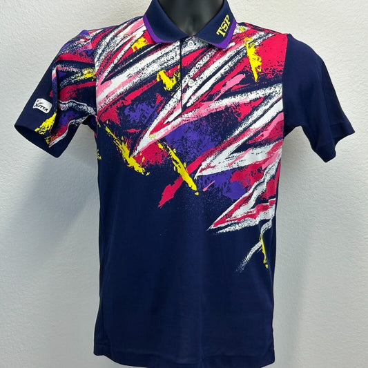 YAMATO Table Tennis Polo in Navy with Colorful Graphic Design, Short Sleeves and Logo Detail