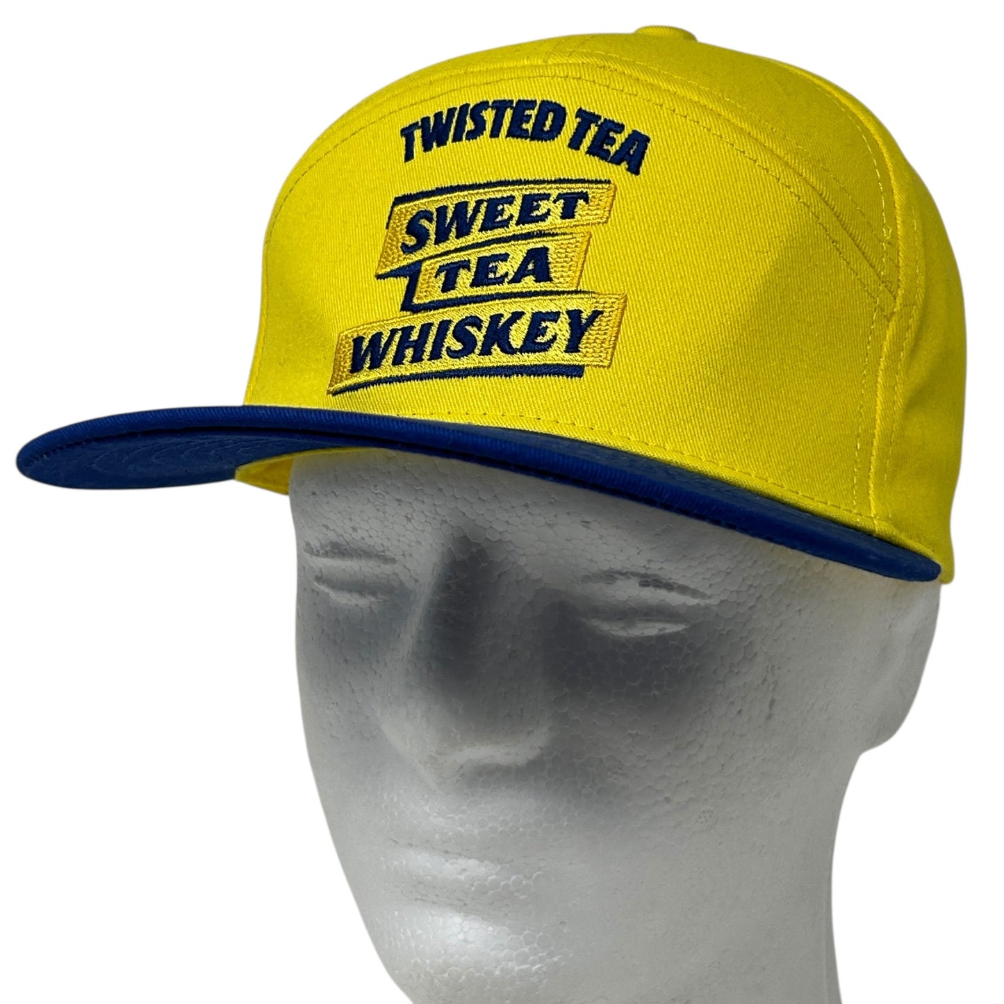 Yellow Twisted Tea Snapback Hat with Sweet Tea Whiskey Logo on Front, Adjustable Size