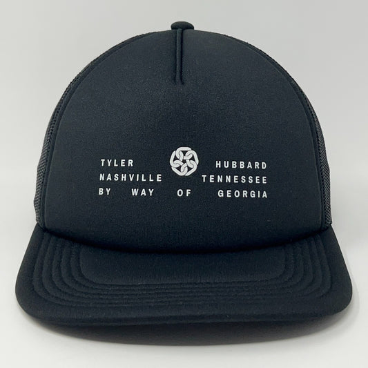 Black Tyler Hubbard cap with mesh back and printed text for stylish casual wear