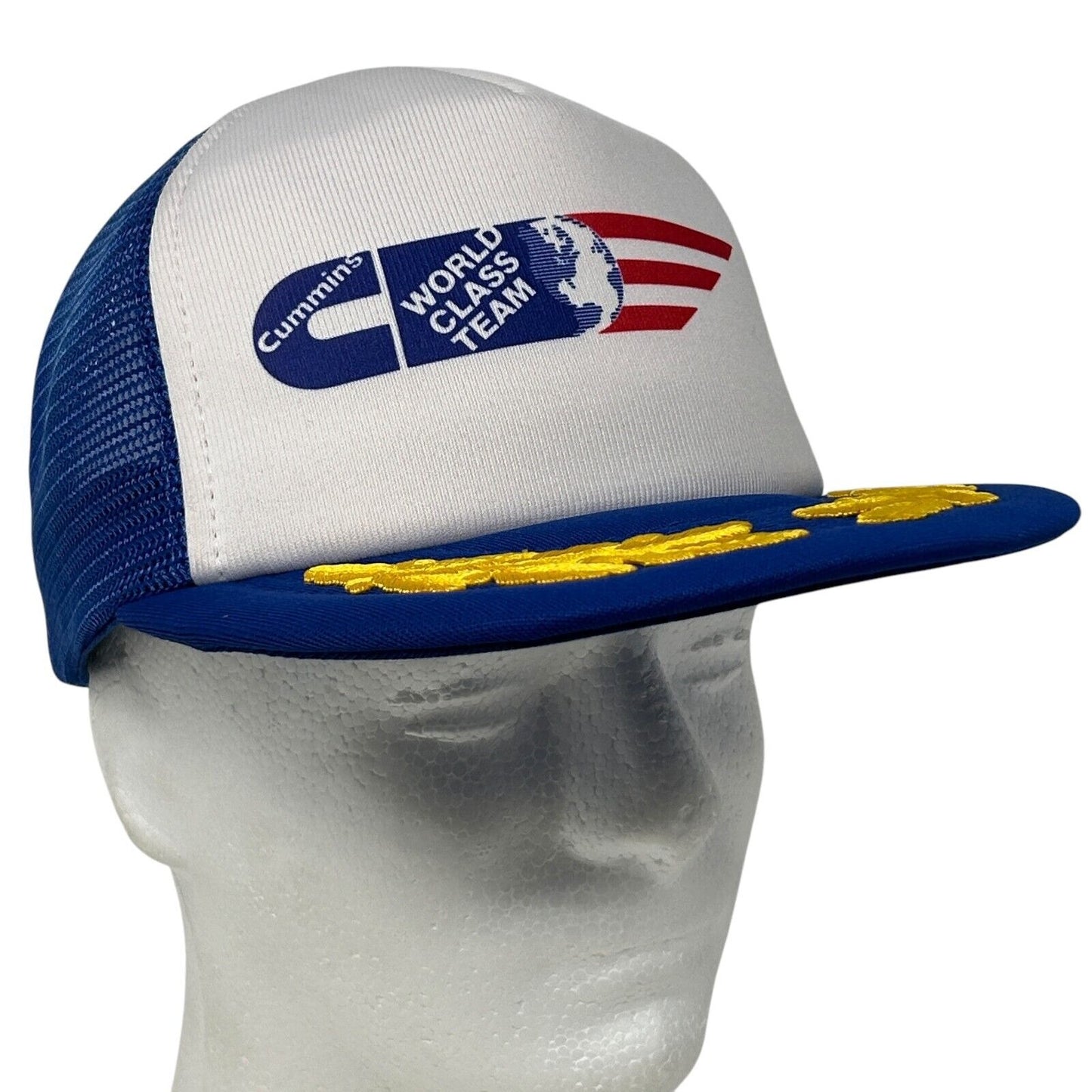 Vintage Cummins Trucker Hat Baseball Cap Engines 90s Gold Leaves Snapback Blue