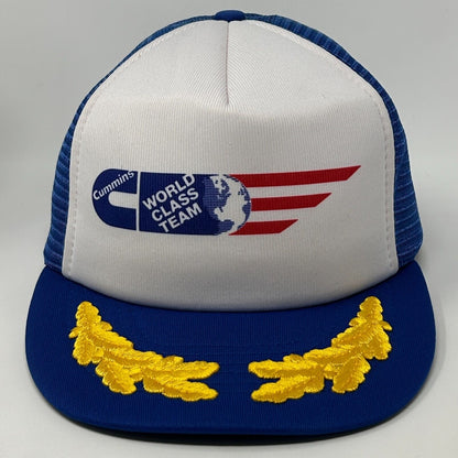 Vintage Cummins Trucker Hat Baseball Cap Engines 90s Gold Leaves Snapback Blue