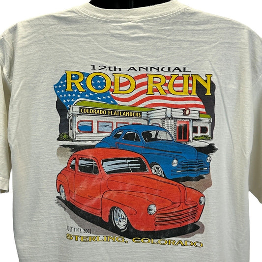 Vintage 2003 Colorado Flatlanders Car Club T Shirt Hot Rod Run White XL X-Large