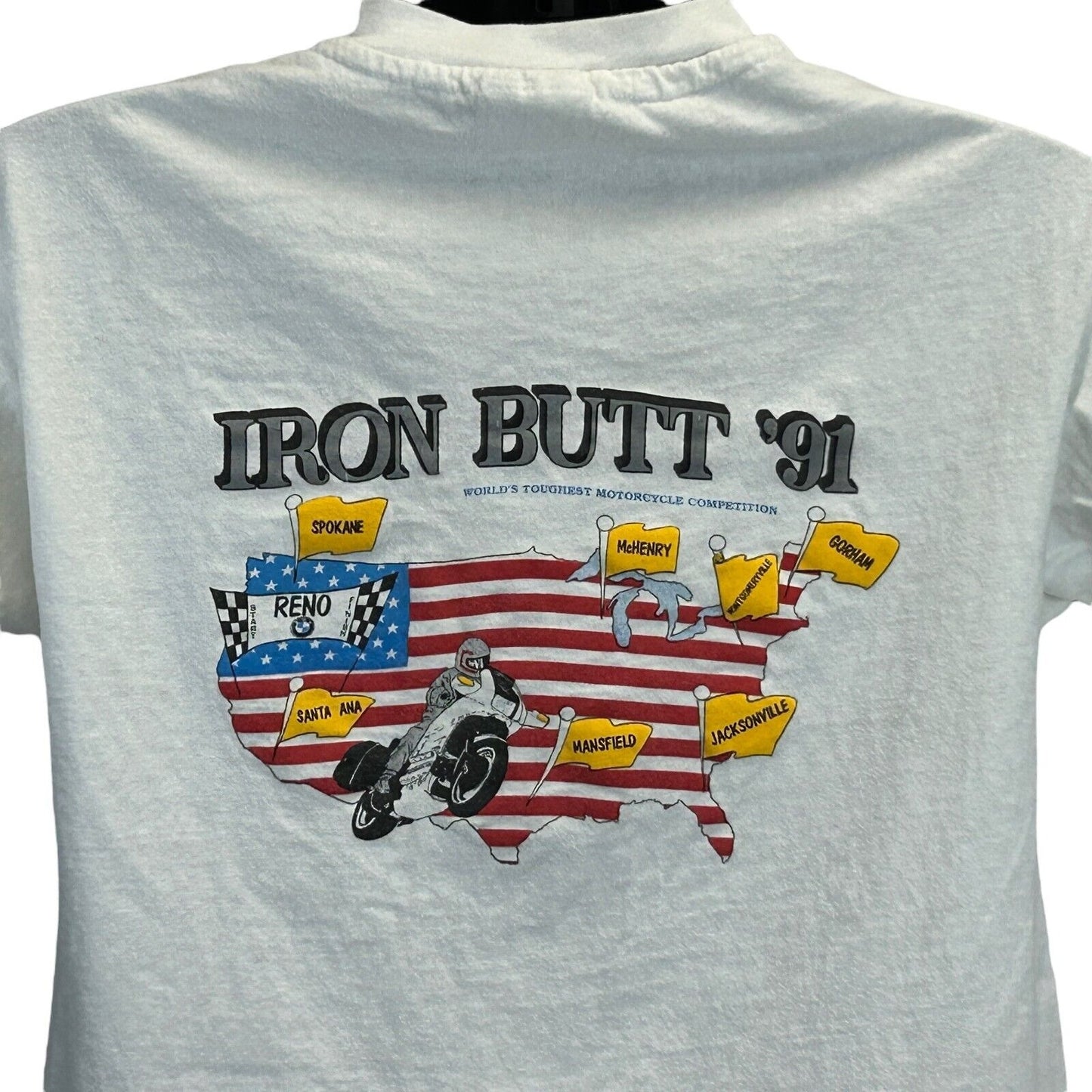 Camiseta de competición de motociclismo vintage Iron Butt para hombre, talla grande, color blanco, de BMW Biker Reno