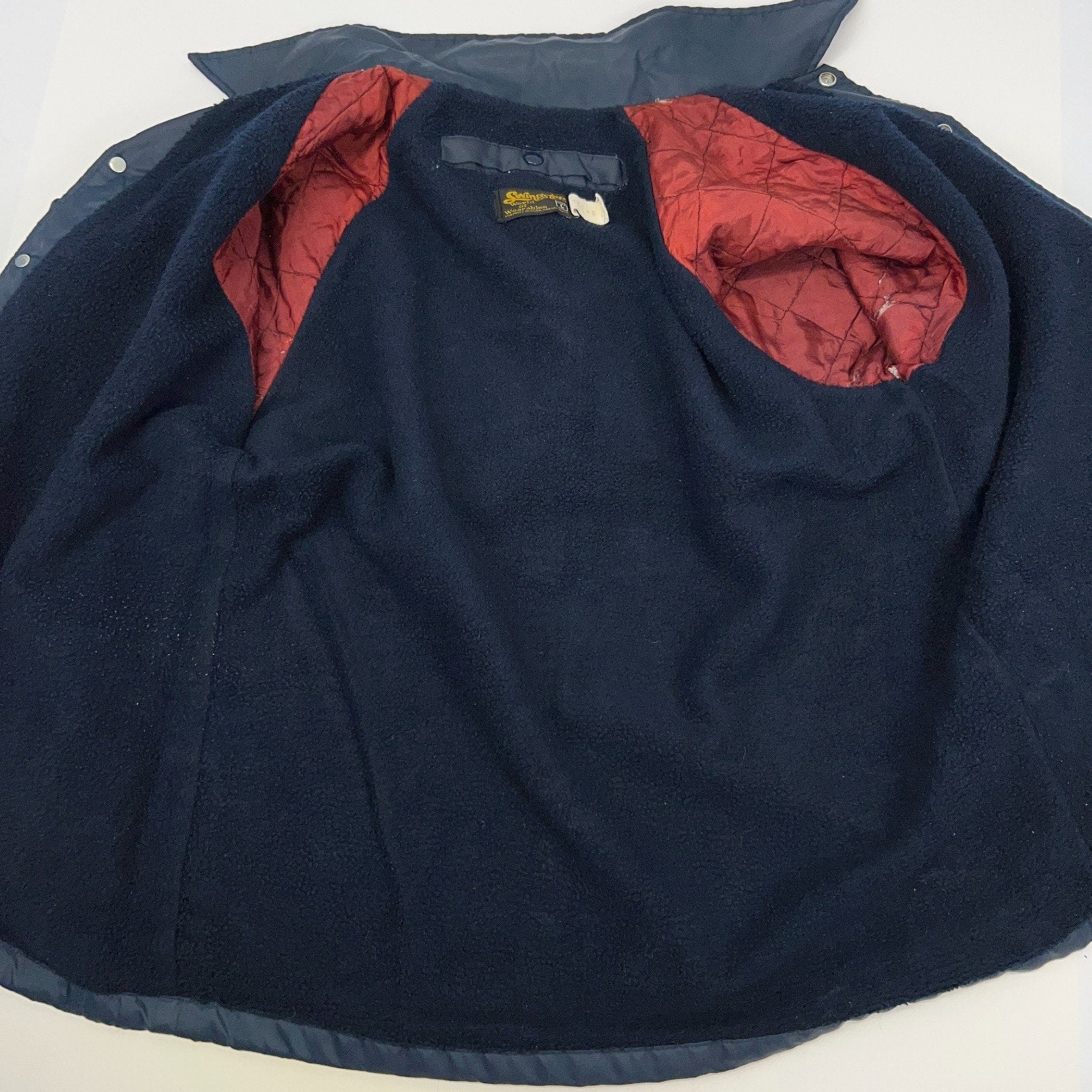 Swingster Vintage Union Jacket in Navy with Red Lining, Back View