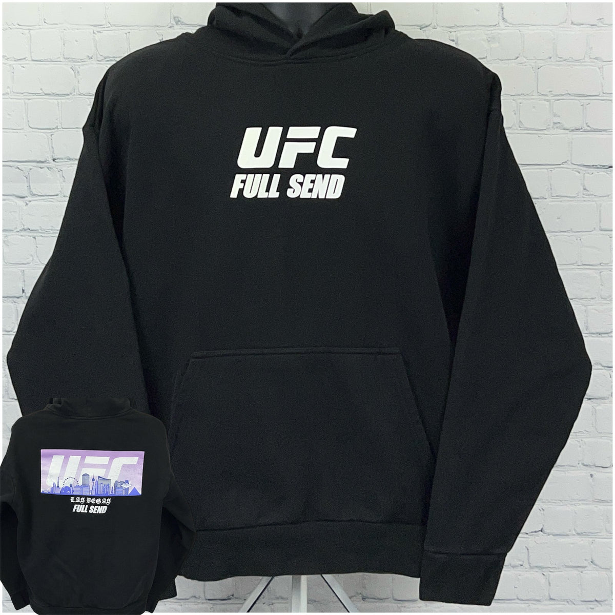 UFC Full Send Las Vegas Black Hoodie with a Bold Graphic Print on the Front and Back