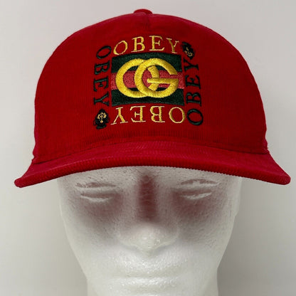 Obey Clothing OG 灯芯绒棒球帽 Shepard Fairey 涂鸦艺术 红色