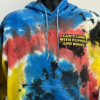 Puppies and Booze Hoodie Mens Large A$$holes Live Forever Hooded Tie Dye Blue