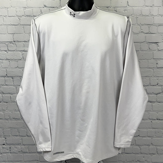 Under Armour White Long Sleeve Shirt with Mock Neck and Logo on the Front
