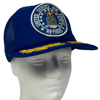 Blue Vintage US Air Force Retired Cap with Emblem and Gold Accents, Side Mesh for Breathability