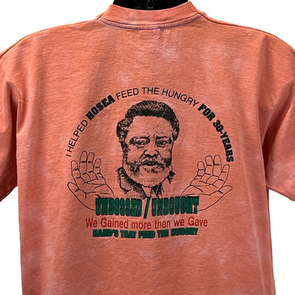 Orange Fruit of the Loom T-Shirt with Hosea graphic on back featuring a caring figure and inspirational text