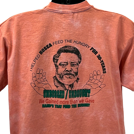 Orange Fruit of the Loom T-Shirt with Hosea graphic on back featuring a caring figure and inspirational text