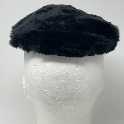 Saks Fifth Avenue black pillbox hat in vintage style, viewed from the front