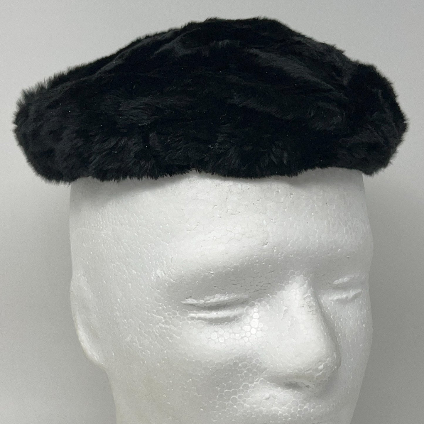 Saks Fifth Avenue black pillbox hat, vintage style, front view, women's accessory