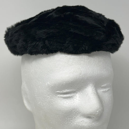 Saks Fifth Avenue black pillbox hat, vintage style, front view, women's accessory