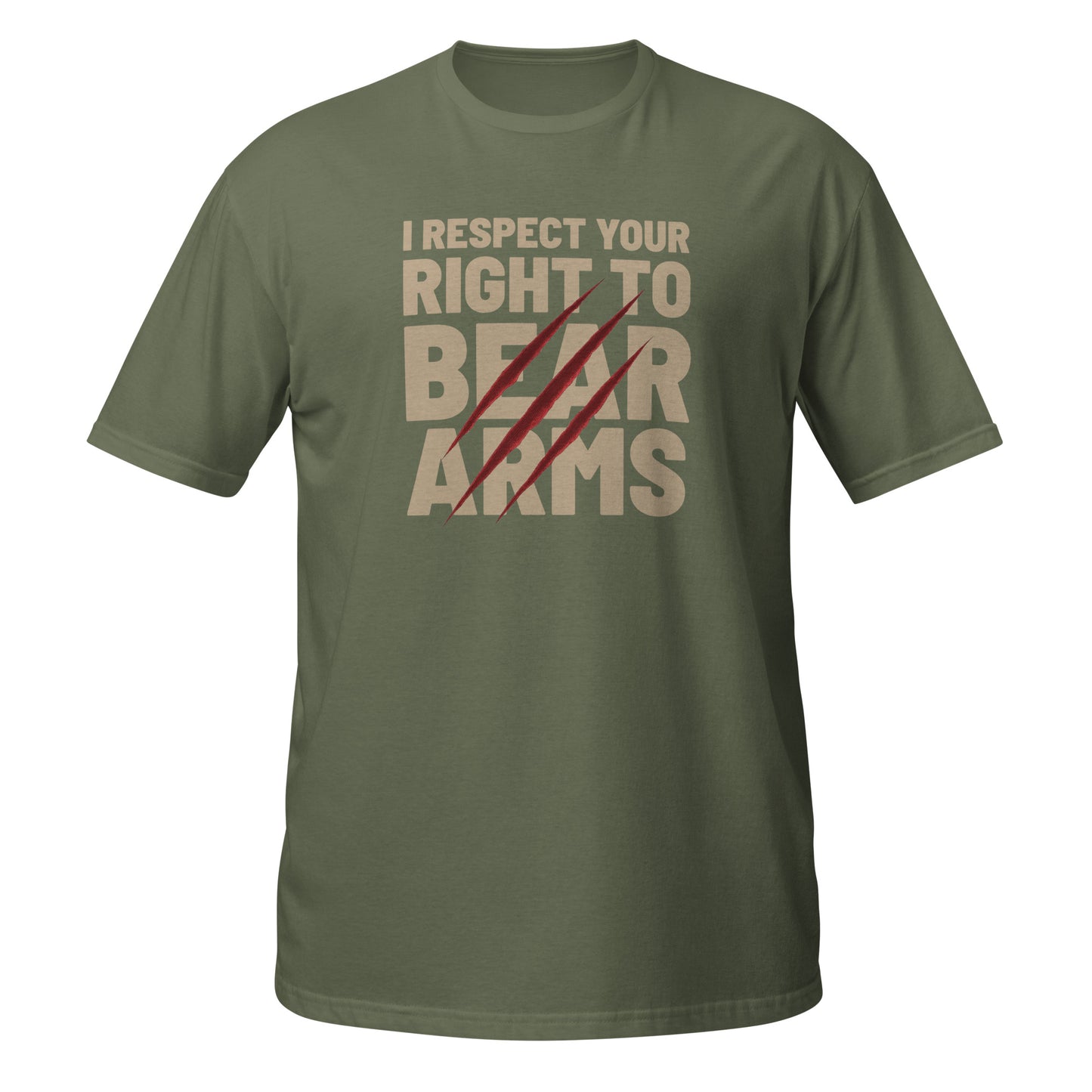 Olive green Neon Vintage T-Shirt featuring 'I Respect Your Right to Bear Arms' graphic on the front