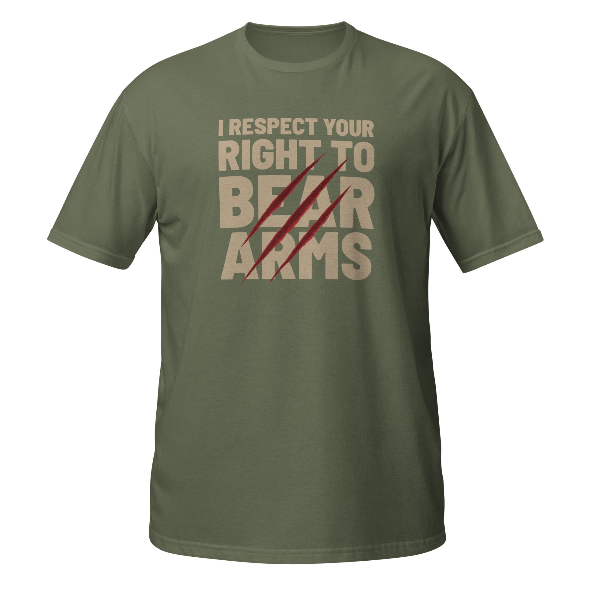Olive green Neon Vintage T-Shirt featuring 'I Respect Your Right to Bear Arms' graphic on the front