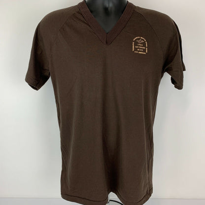 Brown Bomark T-Shirt featuring San Fernando logo on the front, V-neck design, and a relaxed fit
