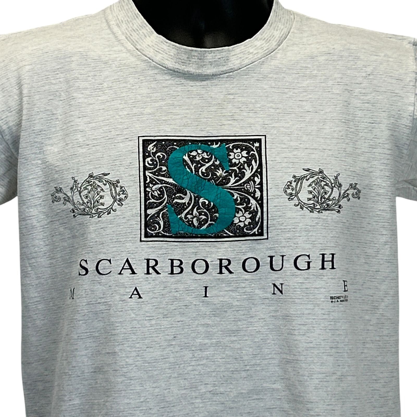 Gray Tennessee River T-Shirt featuring Scarborough Maine graphic on the front in teal and black