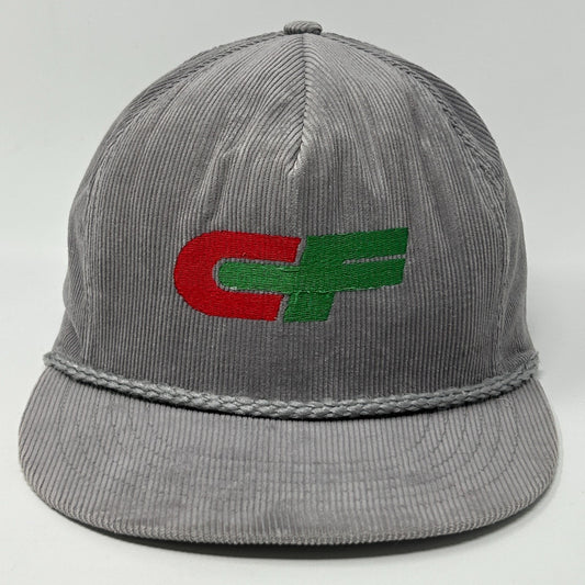 Vintage Hat in gray corduroy with embroidered CF logo in red and green, featuring a classic silhouette