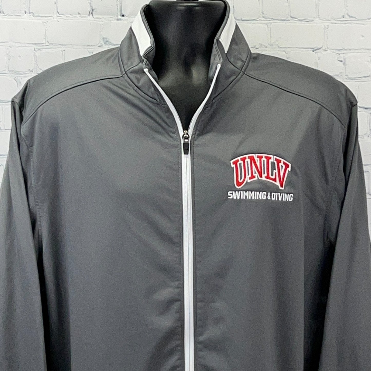 Gray A4 UNLV Swimming and Diving Jacket with Front Zipper and Logo Detail