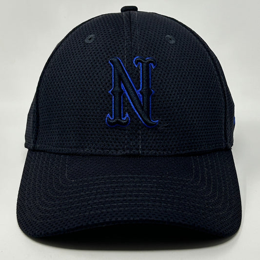 Front view of New Era UNR Hat in navy blue with raised 'N' logo for stylish sportswear