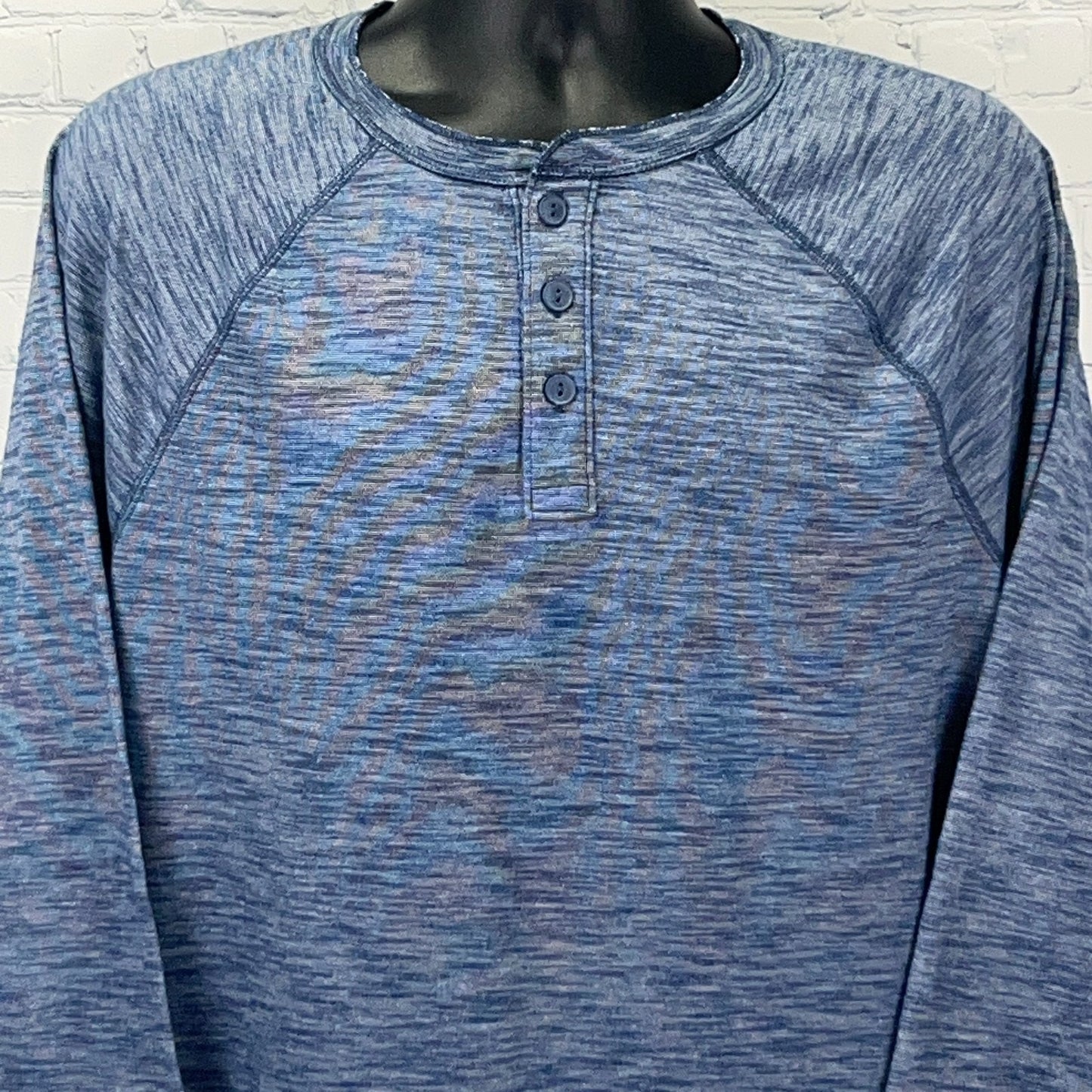 Urban Pipeline Long Sleeve Henley Shirt in Blue with Three Buttons and Raglan Sleeves