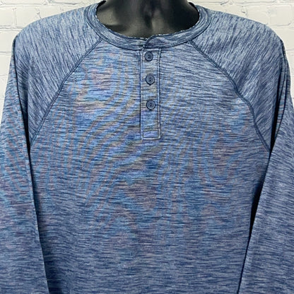 Urban Pipeline Long Sleeve Henley Shirt in Blue with Three Buttons and Raglan Sleeves