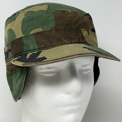 Atlas US Army Vintage Camouflage Hat in Green and Brown with Ear Flaps