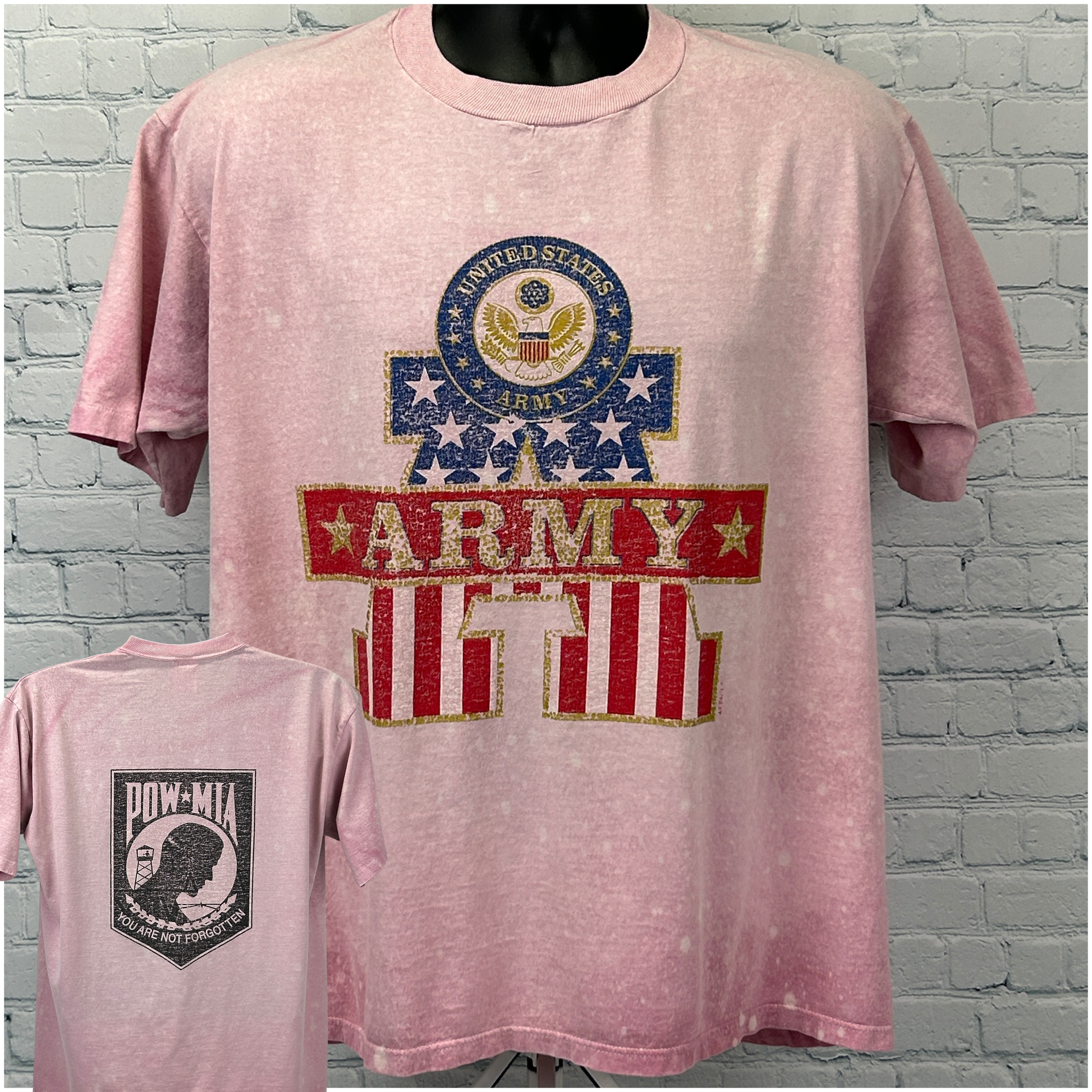 Jerzees US Army T-Shirt in Pink with Front Graphic and POW-MIA Detail on Back