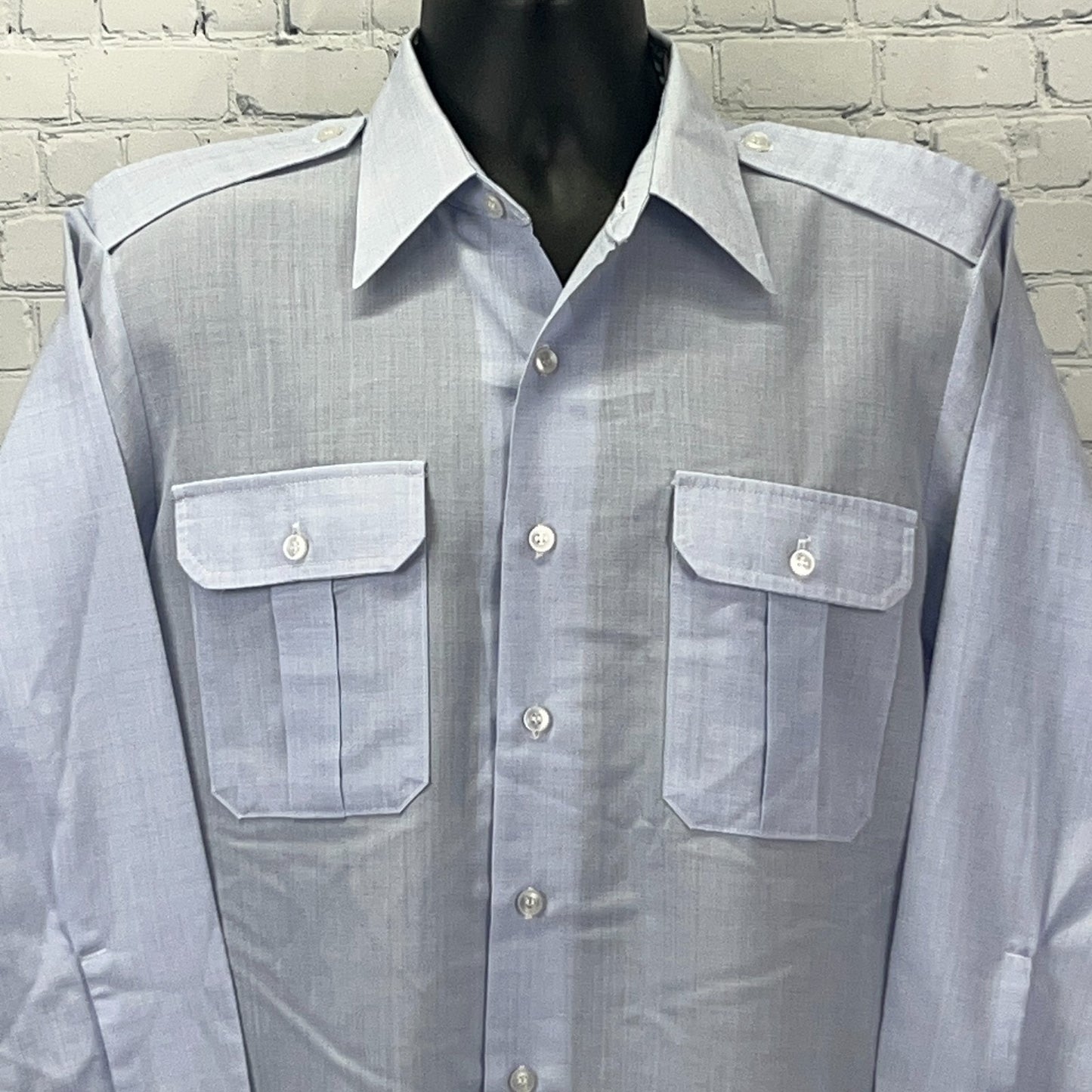 Propper USAF Uniform Shirt in Light Blue, Front View with Two Chest Pockets and Button Closure