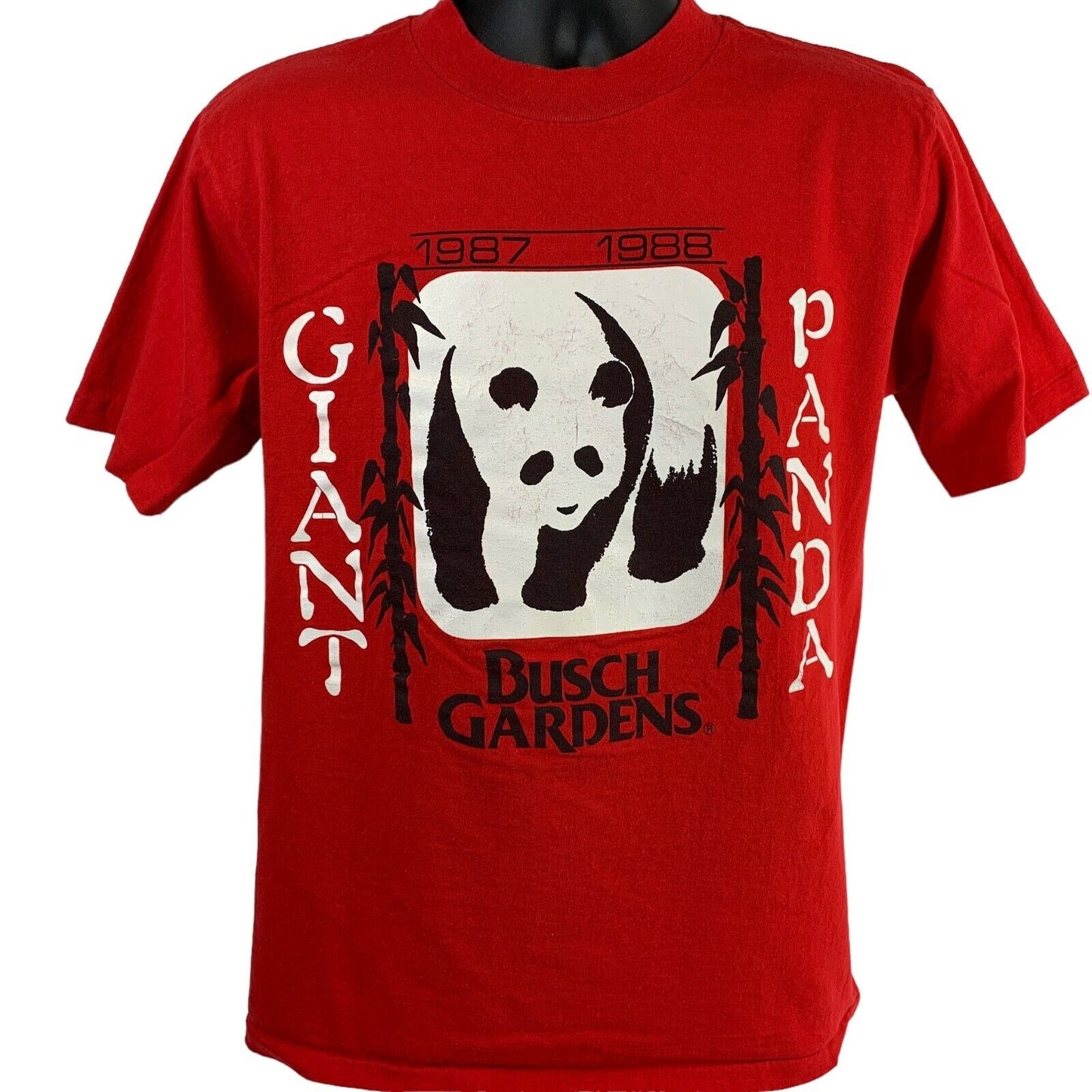 Vintage Busch Gardens Giant Panda Bear T Shirt Mens Medium 80s Red Made In USA