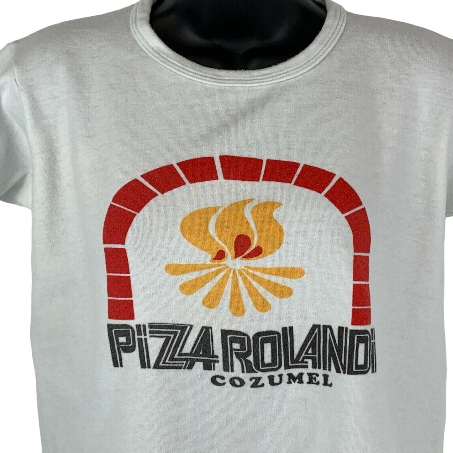 Vintage Pizza Rolandi Cozumel T Shirt Womens Medium Mexico Pizzeria 80s White