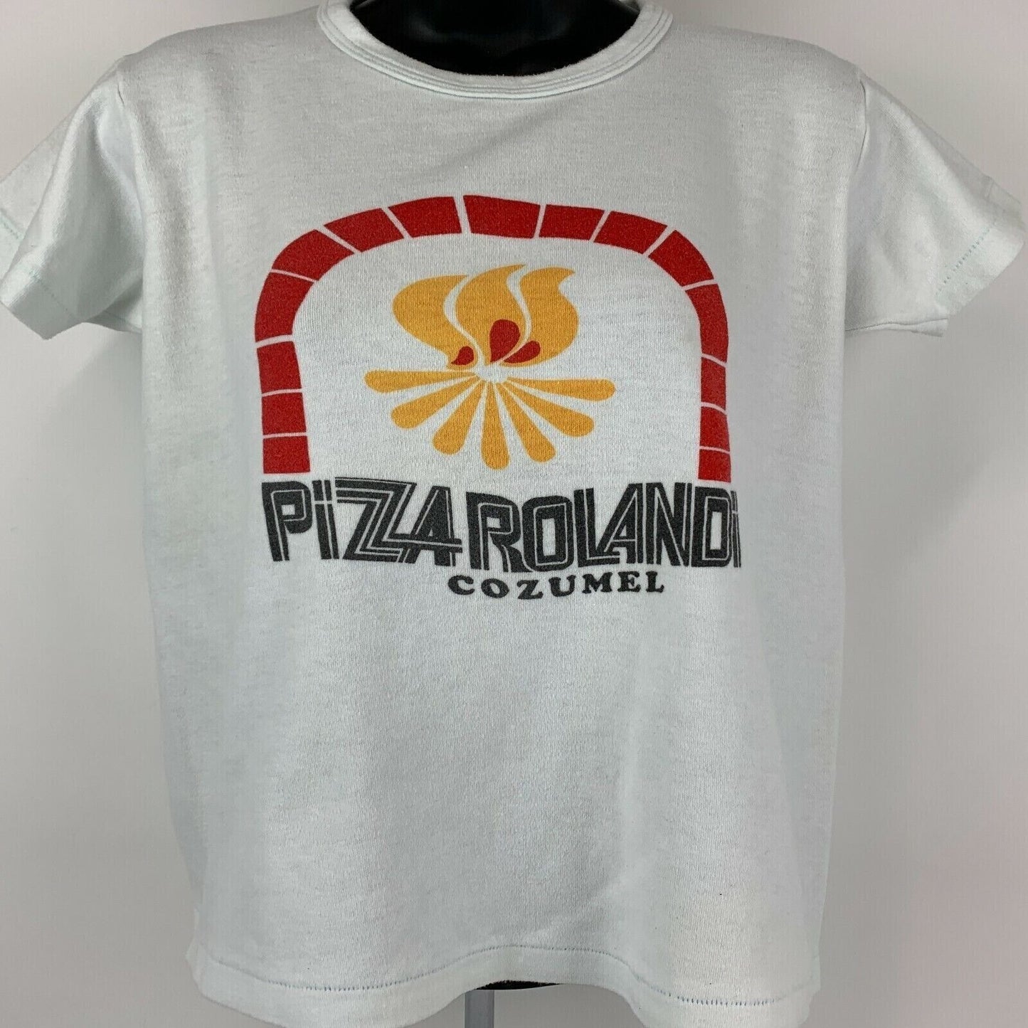 Vintage Pizza Rolandi Cozumel T Shirt Womens Medium Mexico Pizzeria 80s White