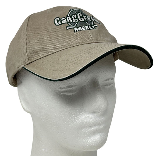 Vintage Gang Green Hockey Hat Baseball Cap Ice Hockey USA Made Strapback Beige