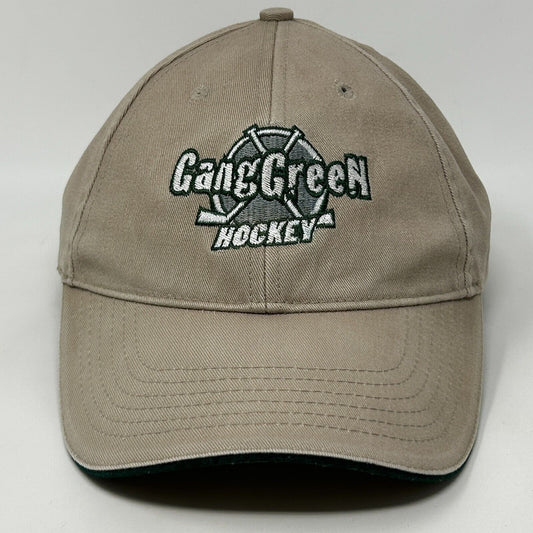 Vintage 90s Gang Green Hockey Hat Baseball Cap Ice Hockey USA Strapback Beige