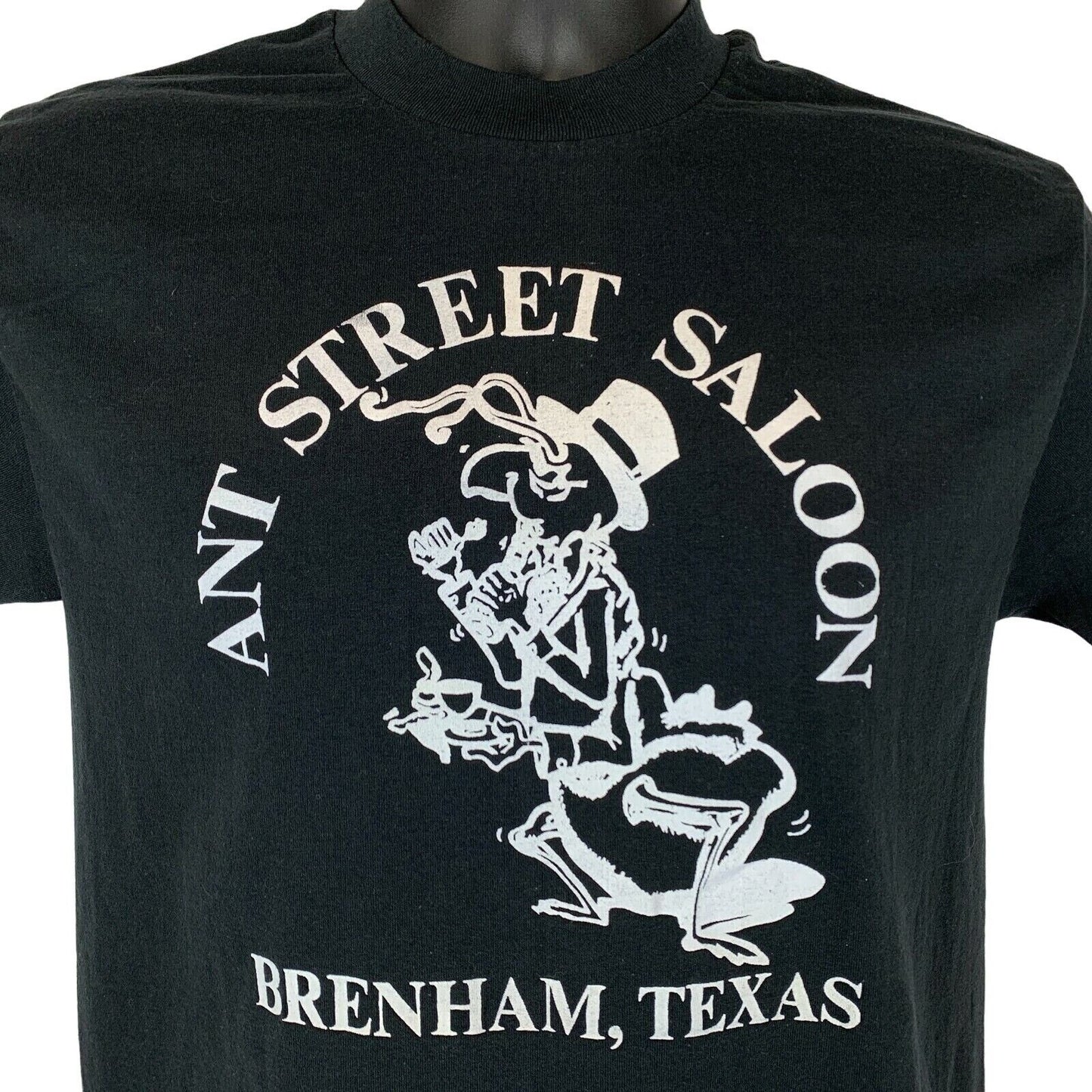 Vintage Ant Street Saloon T Shirt Mens Small Brenham Texas Bar 80s USA Tee Black