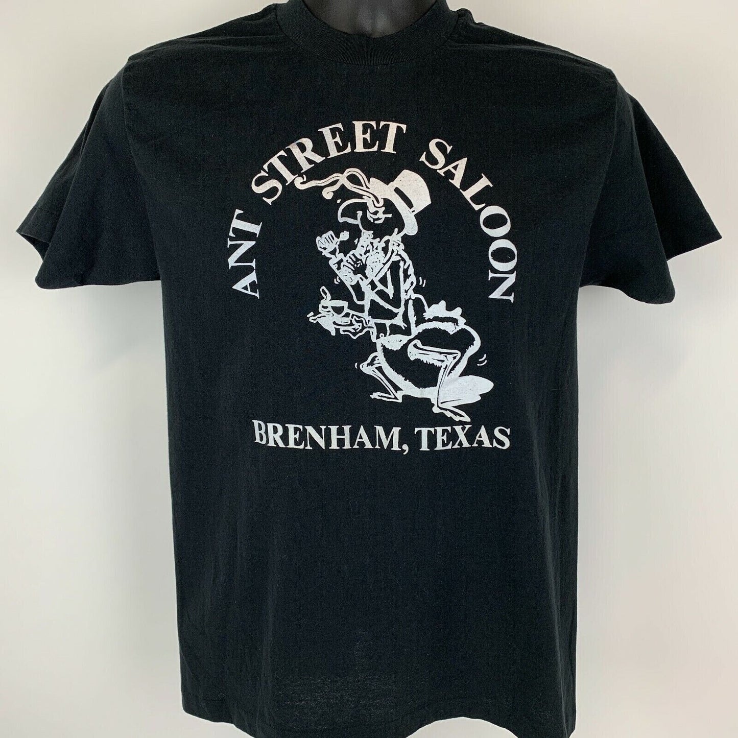 Vintage Ant Street Saloon T Shirt Mens Small Brenham Texas Bar 80s USA Tee Black