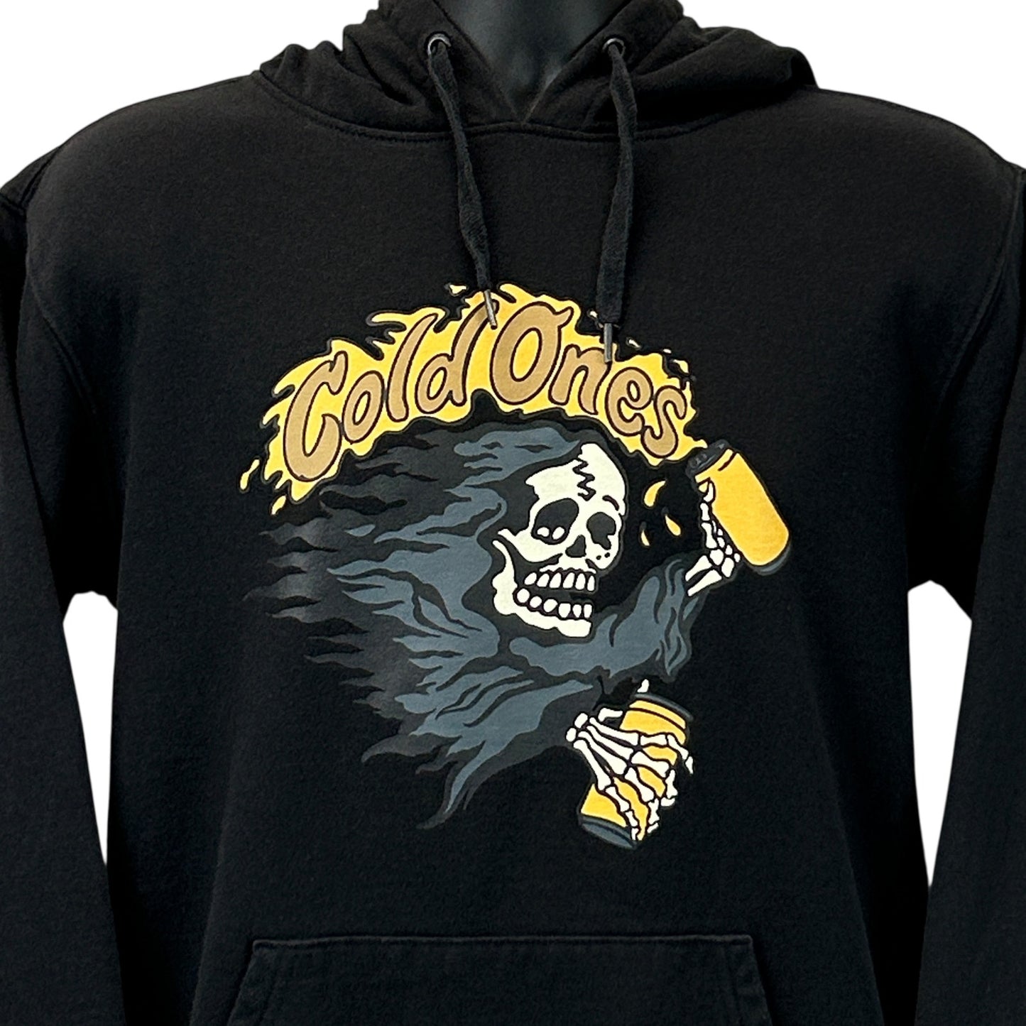 Black Vans Hoodie featuring a bold skull graphic with a drink design on the front