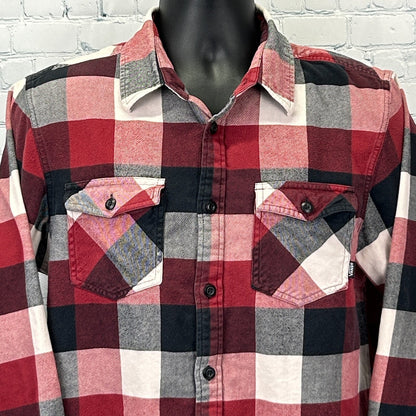 Vans Shirt in red and black checkered pattern, featuring two chest pockets and button-up front detail