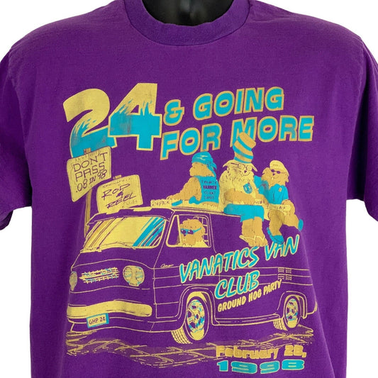 Fruit of the Loom Purple T-Shirt featuring Corvair graphic and vintage event design on the front