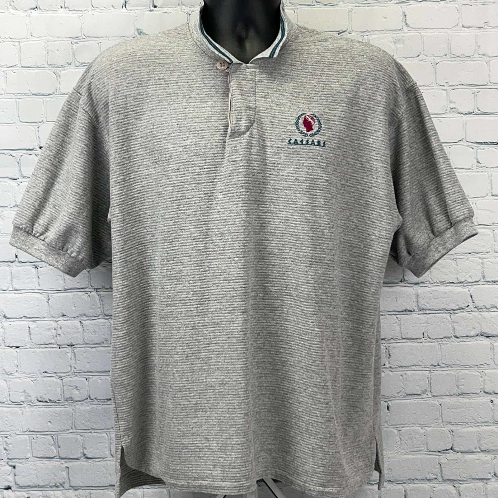 Caesars Vintage T-Shirt in Gray with Logo, Size Large, Front View, Vegas Caesars Palace Hotel Theme