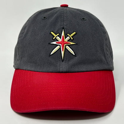 Vegas Golden Knights Hat in gray and red with embroidered logo on the front for sports fans