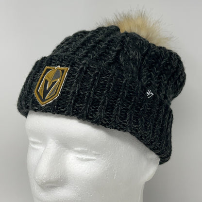 47 Brand Black Knit Beanie with Vegas Golden Knights Logo and Fur Pom Pom