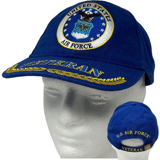 Blue US Air Force Veteran Cap with Embroidered Logo and Adjustable Back Closure