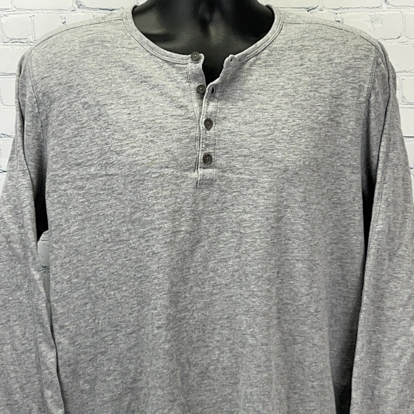 Vince gray long sleeve henley shirt in medium size with button detail and classic neckline view