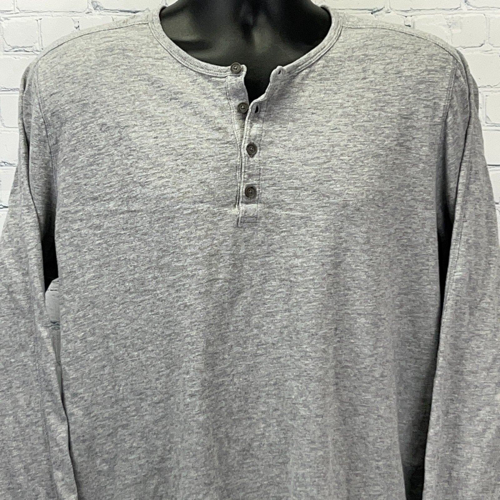 Vince gray long sleeve henley shirt in medium size with button detail and classic neckline view