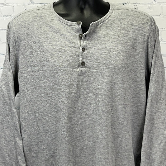 Vince gray long sleeve henley shirt in medium size with button detail and classic neckline view