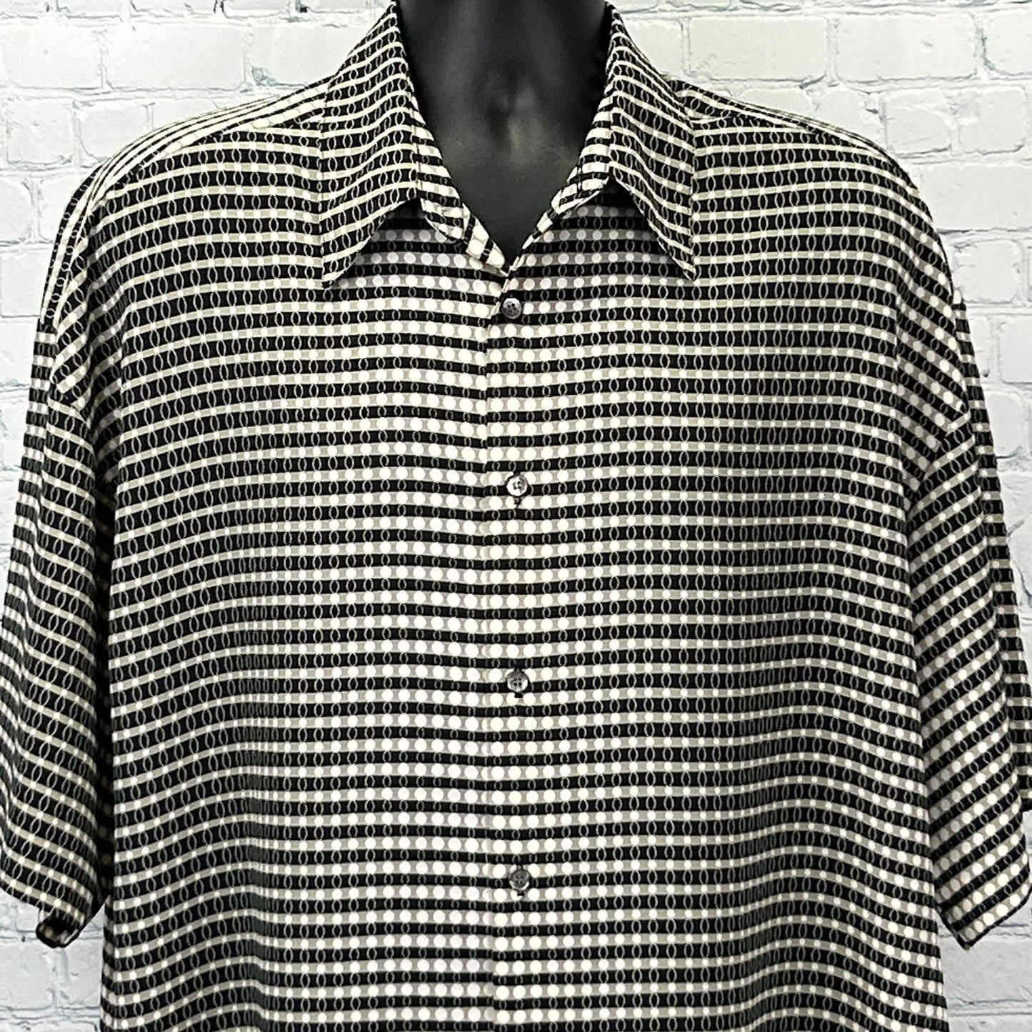 Monzini Vintage 70s Shirt in black and white checkered pattern, featuring a short sleeve and relaxed fit