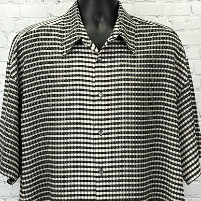 Monzini Vintage 70s Shirt in black and white checkered pattern, featuring a short sleeve and relaxed fit