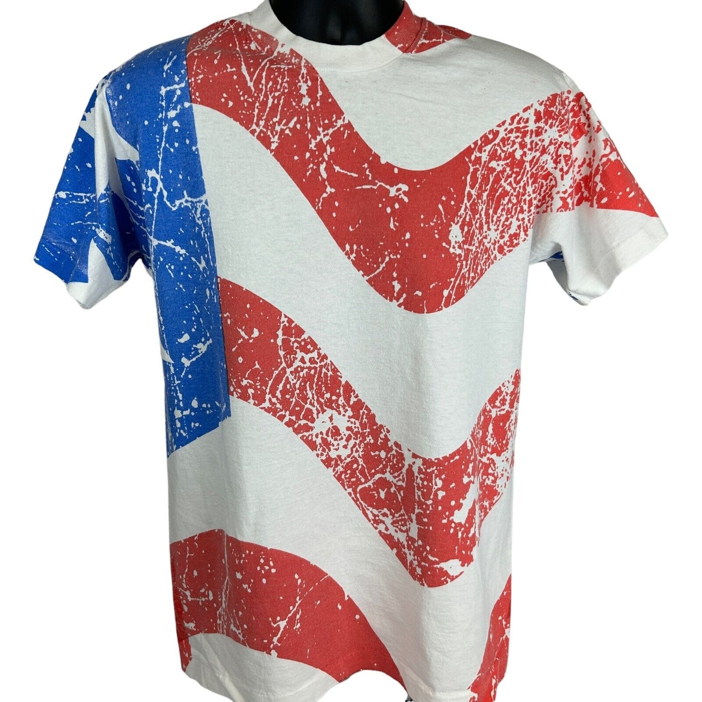 Fruit of the Loom T-Shirt featuring American Flag design in red, white, and blue, shown from the front